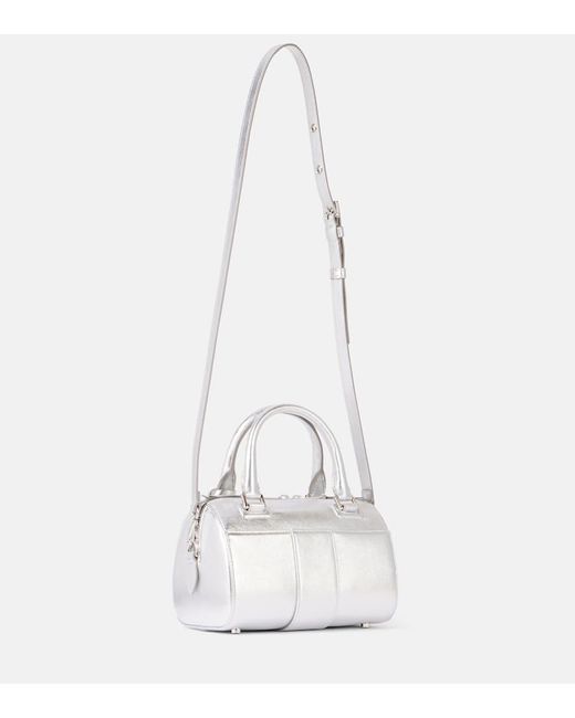 Roger Vivier White Tote Bag Belle Vivier Mini Aus Metallic-Leder