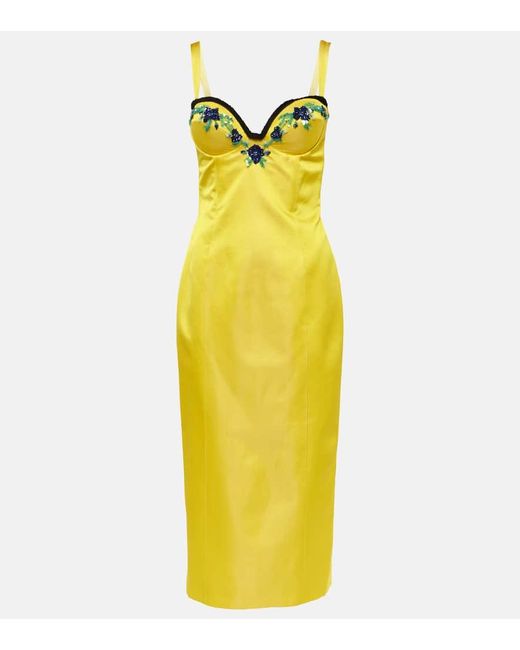 Miss Sohee Yellow Iris Embellished Velvet Midi Dress