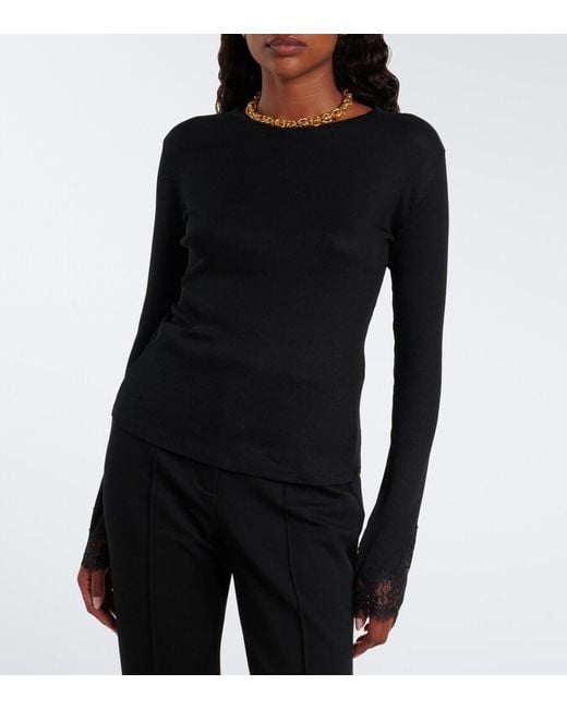Dorothee Schumacher Black Pure Sleekness Lace-Trimmed Cotton Top