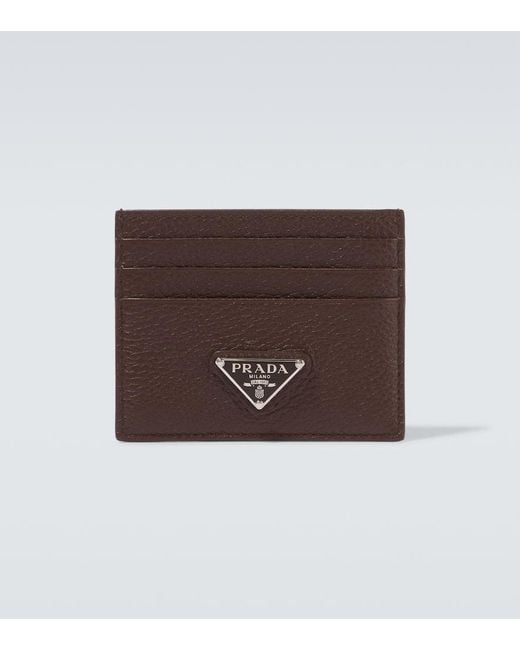 Porte-Cartes En Cuir A Logo Prada pour homme en coloris Brown