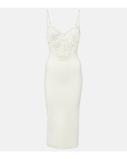 Galvan White Sculpted Spiral Midi Dress