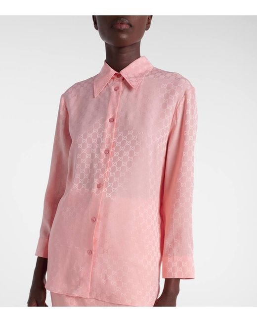 Gucci Pink Gg Silk Jacquard Shirt