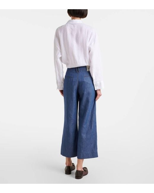 Max Mara Blue Weite Hose Dante Aus Twill