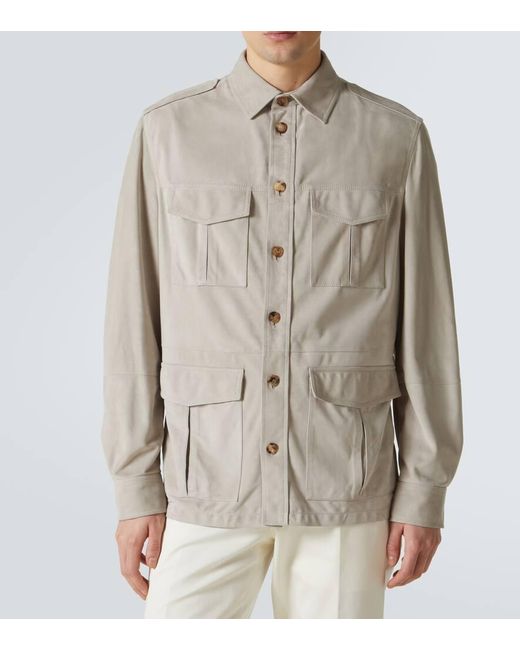Brunello Cucinelli Hemdjacke Aus Veloursleder in White für Herren
