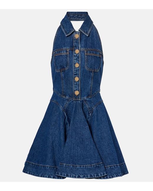 Self-Portrait Blue Flared Denim Midi Dress