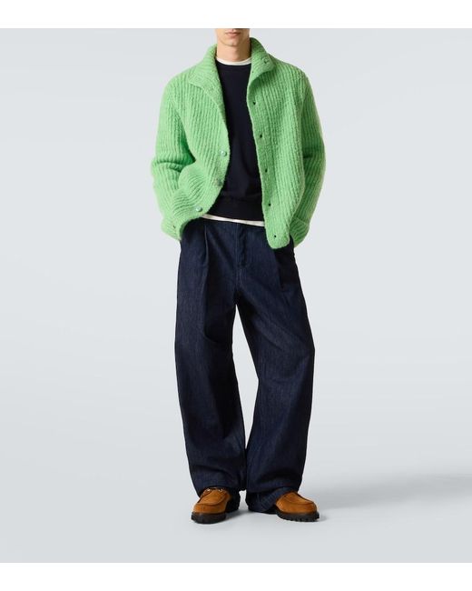 God's True Cashmere Green Ribbed-Knit Cashmere Boucle Cardigan for men