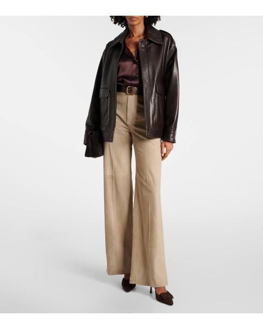 Ralph Lauren Natural Gerade High-Rise-Hose Dean Aus Veloursleder