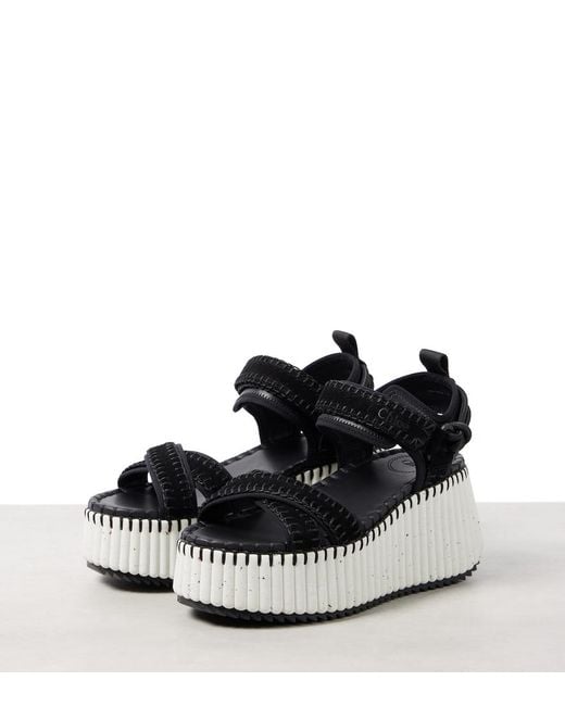 Chloé Black Nama Wedge Sandals
