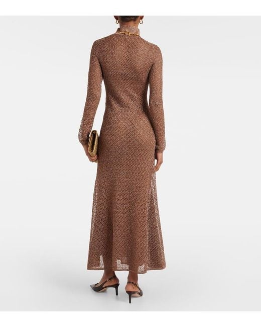 Tom Ford Brown Open-Knit Lurex Maxi Dress