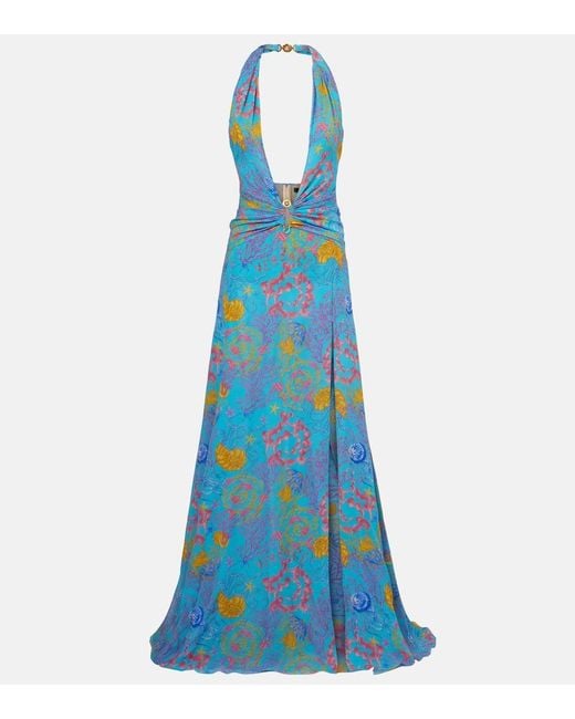 Abito Lungo Con Stampa di Versace in Blue