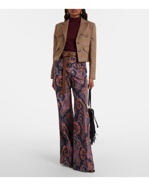 Etro Purple Paisley Cotton-Blend Flared Pants