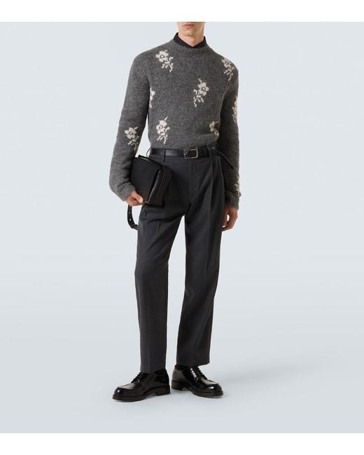 Jil Sander Gray Floral Intarsia Alpaca And Wool-Blend Sweater for men