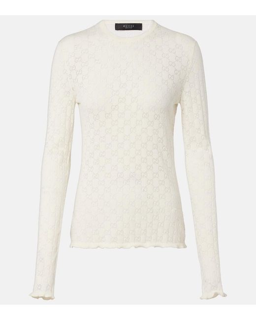 Gucci White Gg Cotton-Blend Devore T-Shirt