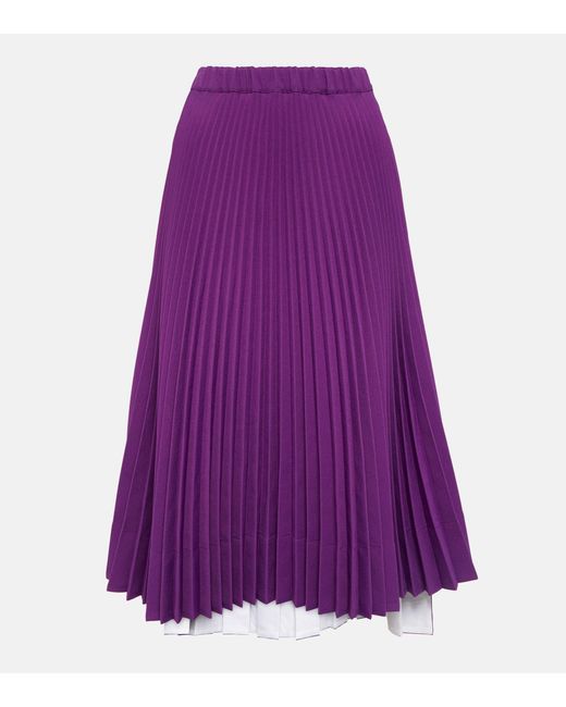 Plan C Pleated Jersey Midi Skirt in Purple | Lyst