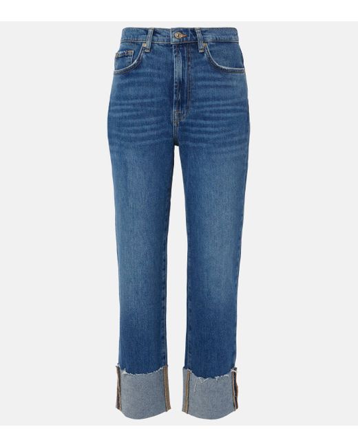 7 For All Mankind Blue Logan High-rise Cropped Slim Jeans