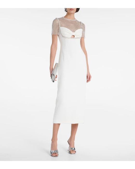 Self-Portrait White Bridal Embellished Crepe Midi Dress