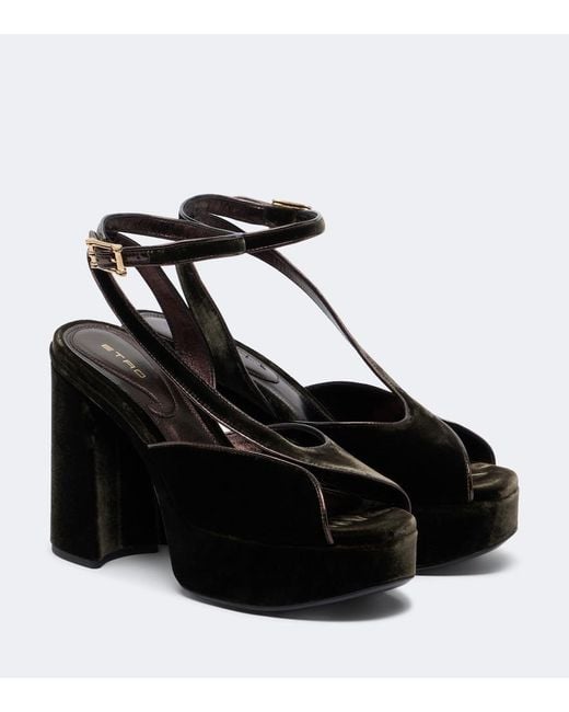Etro Black Velvet Platform Sandals