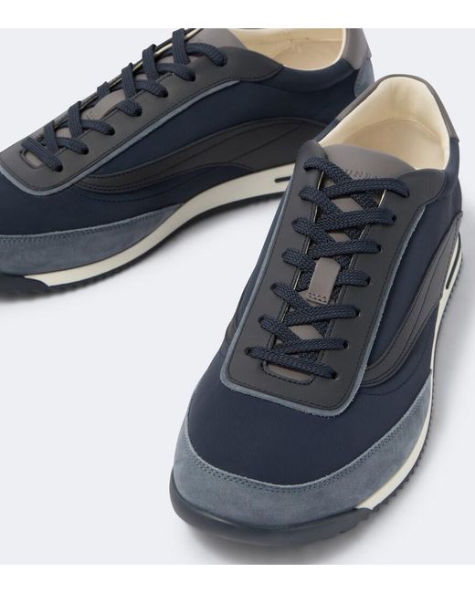 Brunello Cucinelli Blue Leather-Trimmed Sneakers for men