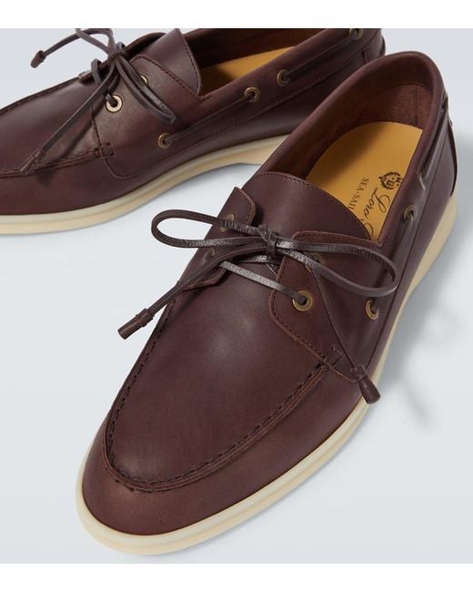 Loro Piana Brown Sea-Sail Walk Leather Boat Shoes for men