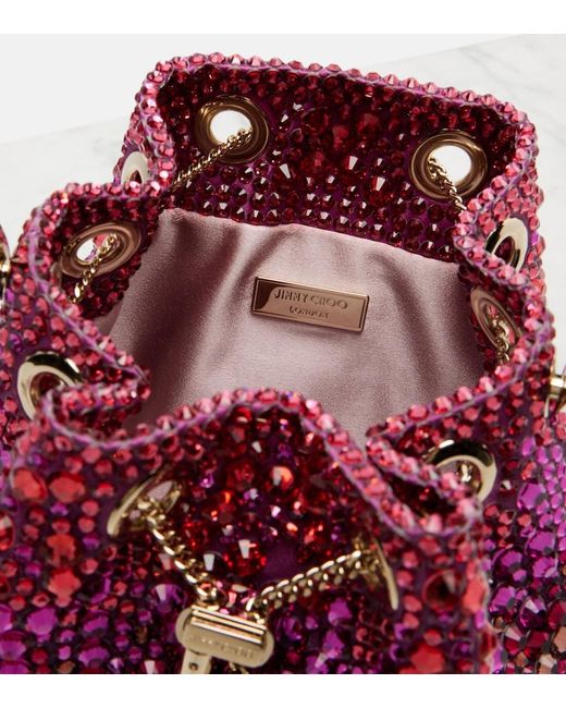 Jimmy Choo Red Bon Bon Embellished Satin Bucket Bag