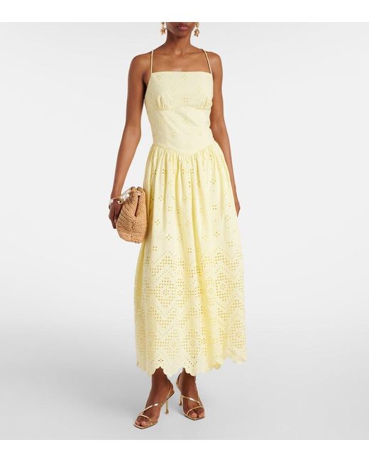 Self-Portrait Yellow Broderie Anglaise Cotton Midi Dress