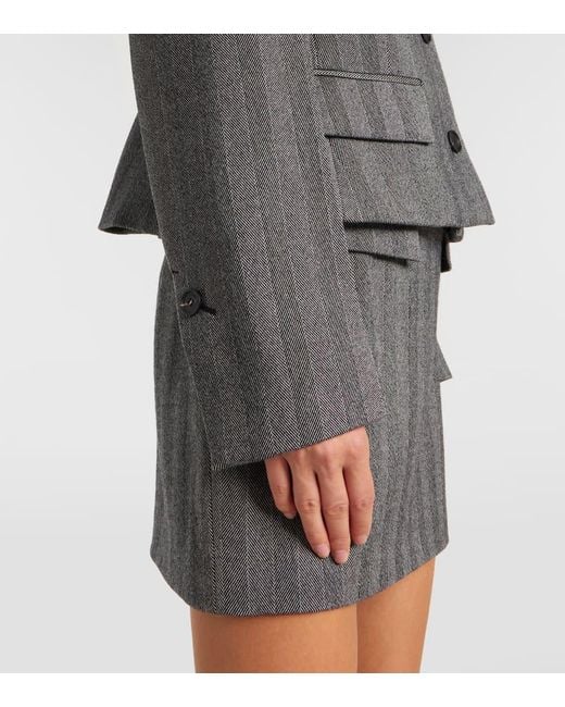 Ferragamo Gray Herringbone Wool-Blend Blazer