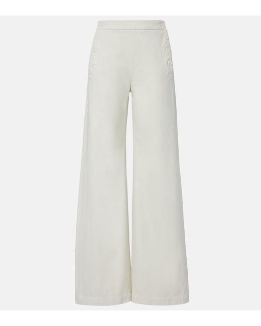 Nili Lotan White Reed Cotton Wide-Leg Pants