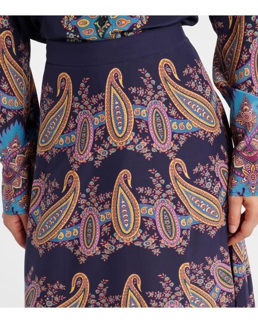 Etro Red Paisley Silk Maxi Skirt