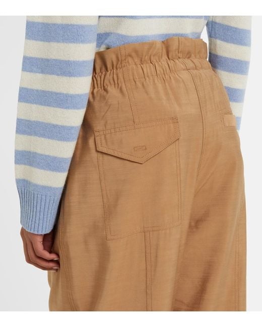 Pantaloni A Gamba Larga E Vita Alta di Ganni in Natural