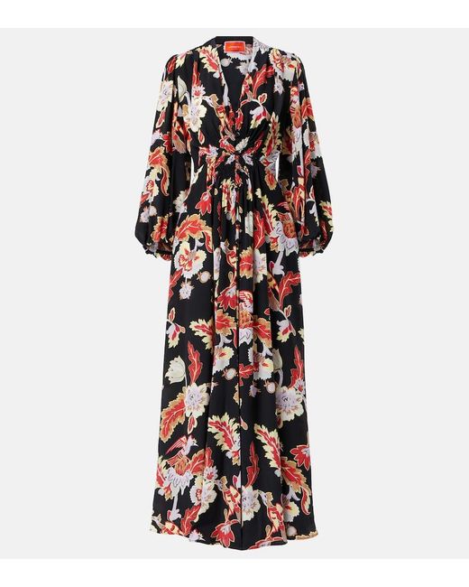LaDoubleJ Printed Shirred Silk Maxi Dress