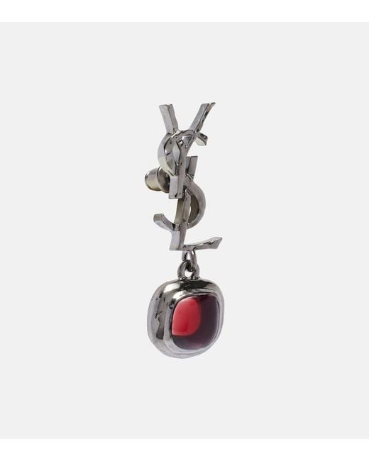 Saint Laurent Red Cassandre Embellished Drop Earrings