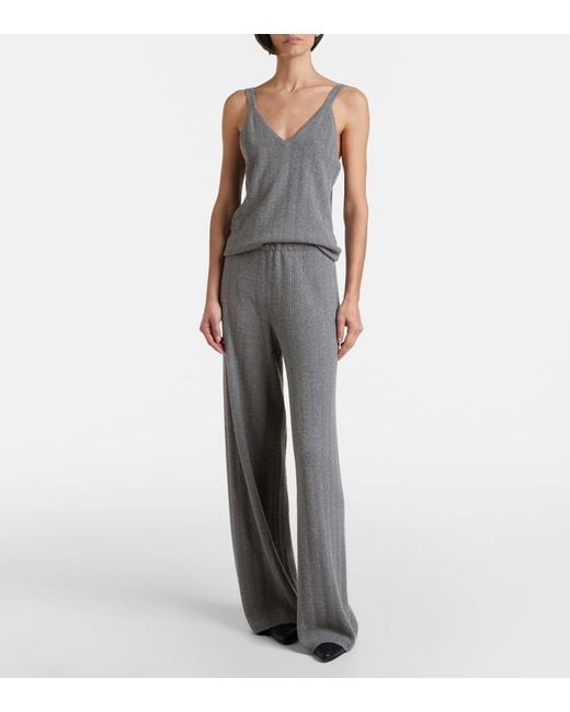 Lisa Yang Gray Shannen Cotton And Cashmere Wide-Leg Pants
