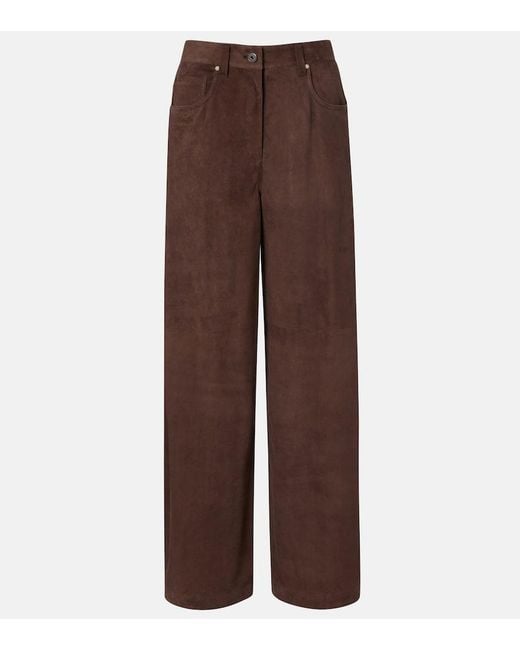 Brunello Cucinelli Brown Suede Wide-Leg Pants