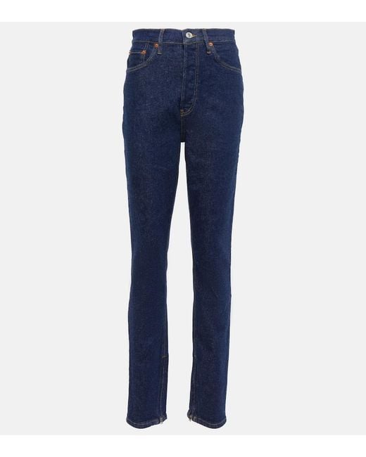 Re/done Blue Super High Drainpipe Slim Jeans