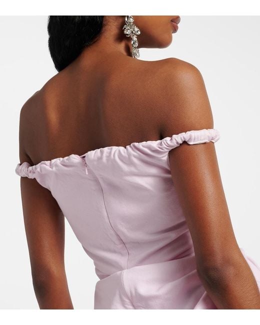Magda Butrym Pink Gathered Off-Shoulder Denim Minidress