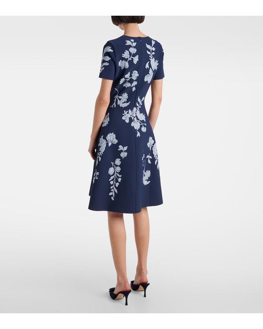 Carolina Herrera Blue Floral Jacquard Midi Dress