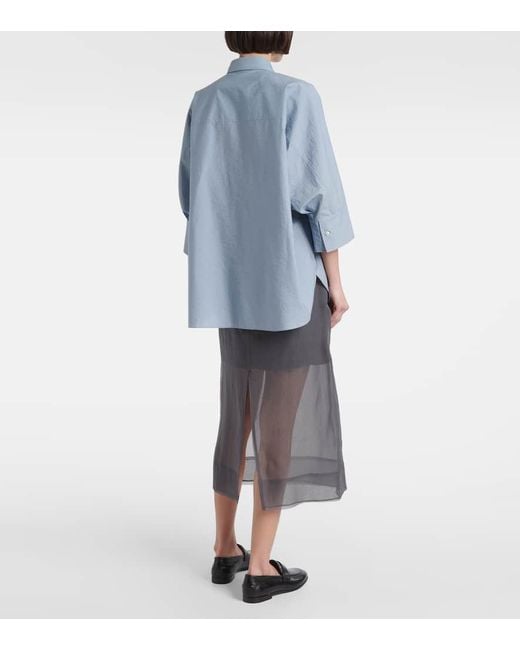 Brunello Cucinelli Blue Embroidered Cotton Shirt