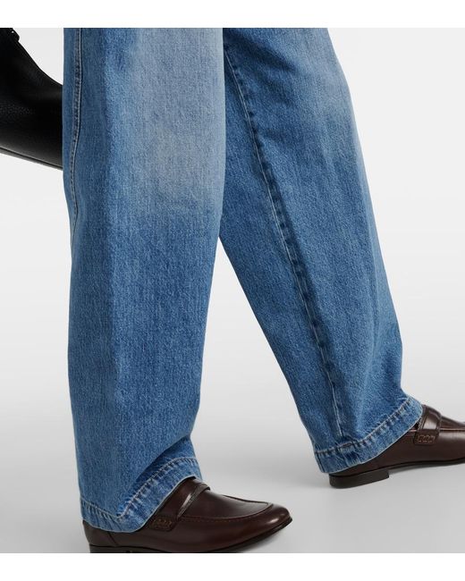 Brunello Cucinelli Blue Pleated High-Rise Wide-Leg Jeans