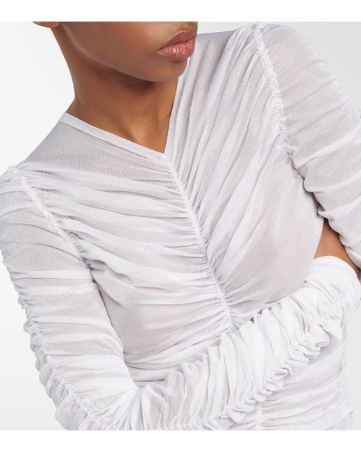 Khaite White Guisa Fringed Shirred Silk-Blend Gown