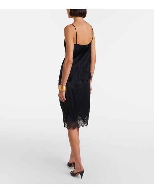 Nili Lotan Black Thea Lace-Trimmed Silk Midi Skirt