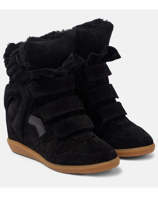 Isabel Marant Black Bekett 70 Shearling-Trimmed Sneakers