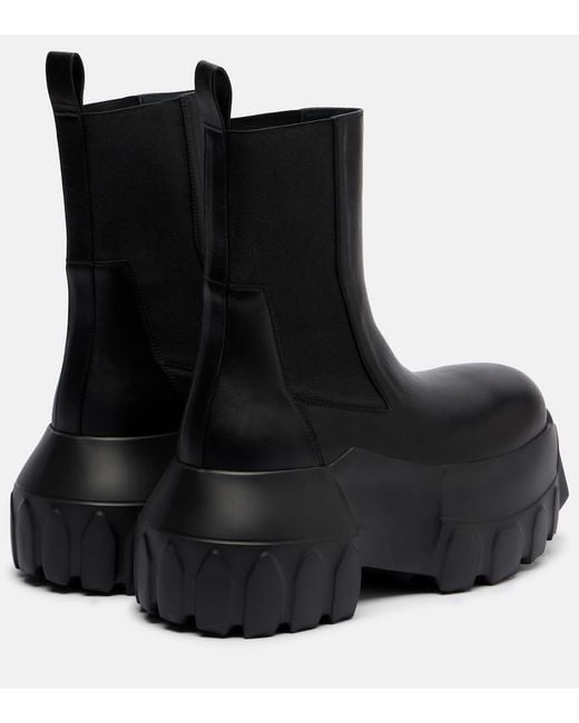 Rick Owens Black Beatle Mega Tractor Leather Chelsea Boots