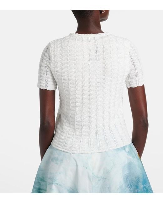 Oscar de la Renta White Pointelle Cotton And Silk Cardigan