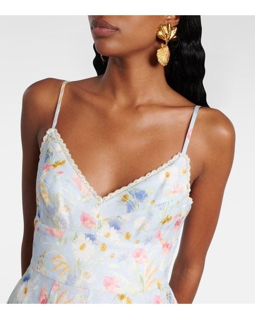 Vestido Corto Lucky De Lino Floral Zimmermann de color White