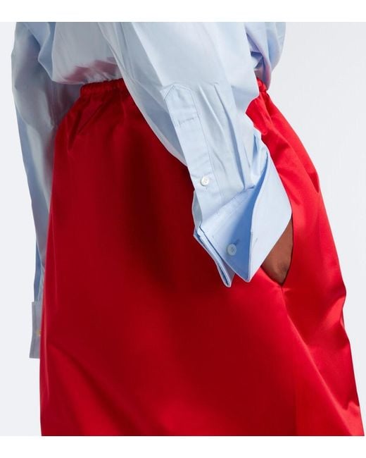 Prada Red Silk Satin Midi Skirt