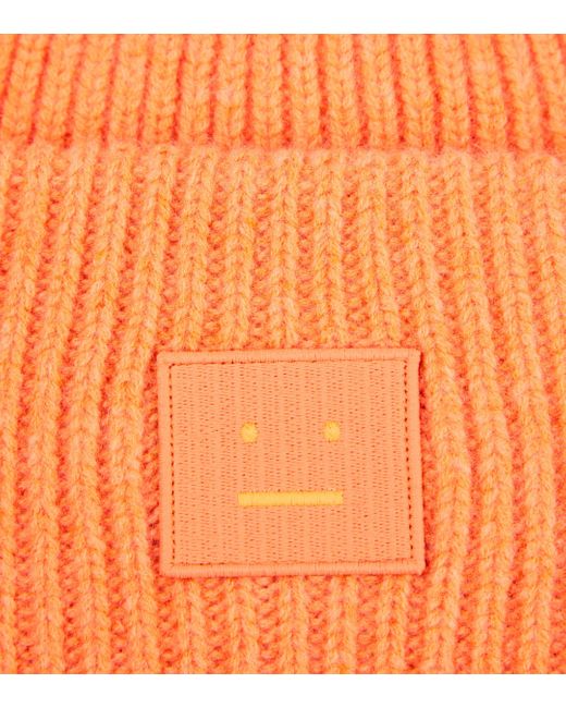 Acne Orange Pansy Ribbed-knit Wool Beanie