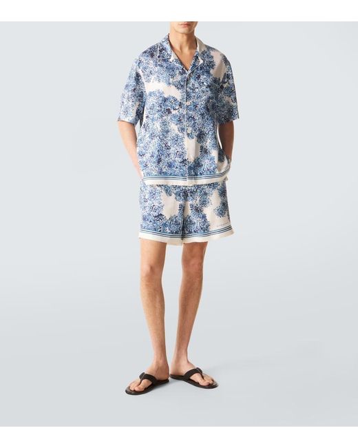 Givenchy Blue Couture Seam Printed Silk Twill Shorts for men