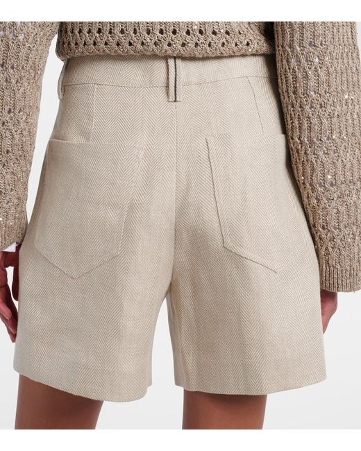 Brunello Cucinelli White High-Rise Linen And Cotton Bermuda Shorts