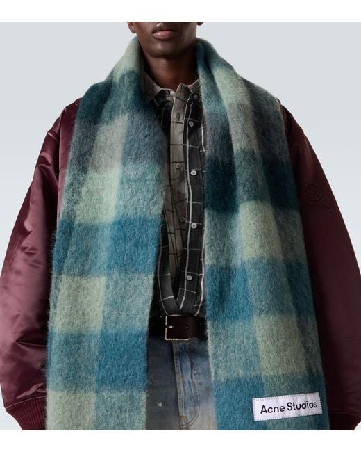 Acne Green Checked Alpaca And Wool-Blend Scarf for men