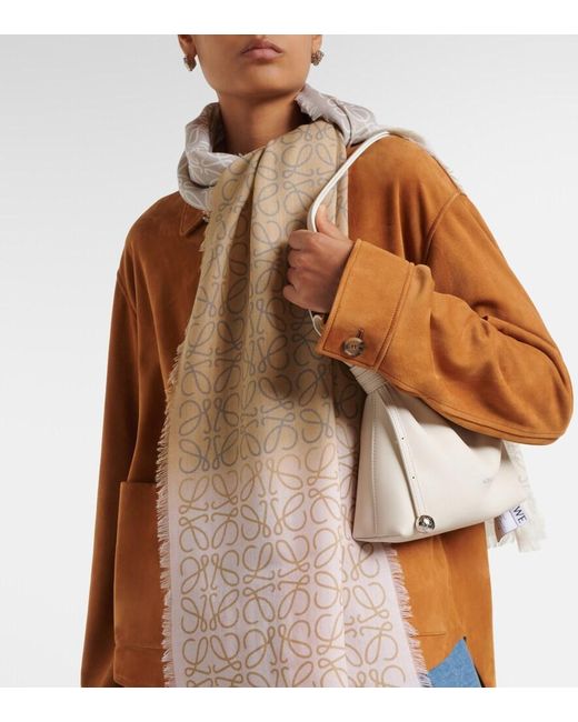 Loewe White Anagram Wool, Silk And Cashmere Scarf